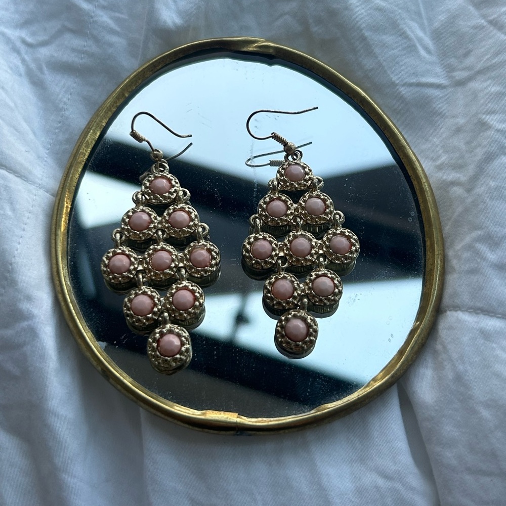 Pink Drop Pendant Earrings - gold plated